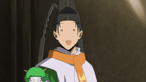 A Man With A Scarf Around His Neck Is Standing Next To A Woman With A Crown On Her Head GIF