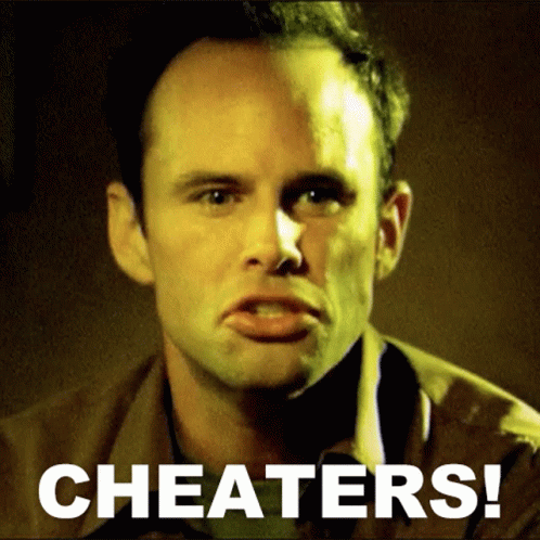 A Man With A Serious Look On His Face And The Words Cheaters Written Below Him GIF
