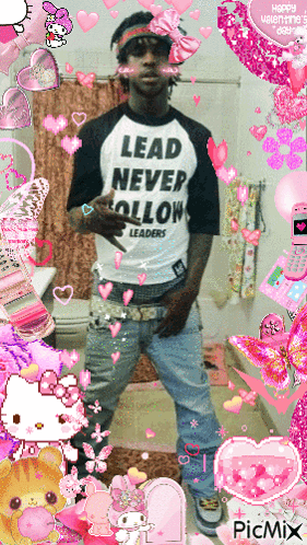 A Man With A Shirt That Says Lead Never Follow GIF