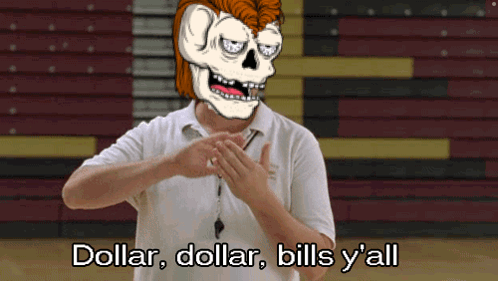 A Man With A Skeleton On His Face Says " Dollar Dollar Bills Y'all " GIF