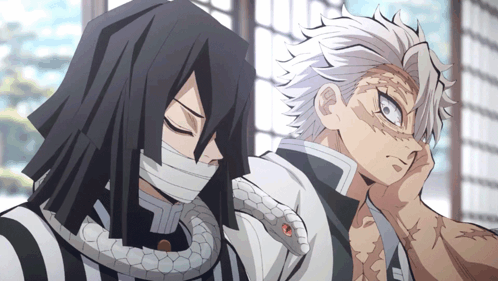 A Man With A Snake Around His Neck Is Next To Another Man GIF