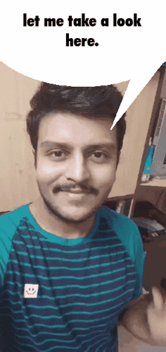 A Man With A Speech Bubble Above His Head That Says " Let Me Take A Look Here " GIF