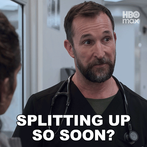 A Man With A Stethoscope Around His Neck Says Splitting Up So Soon While Talking To A Woman GIF