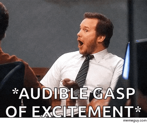 A Man With A Surprised Look On His Face And The Words " Audible Gasp Of Excitement " GIF