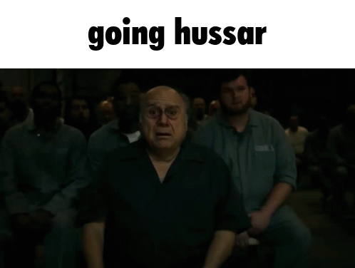A Man With A Surprised Look On His Face And The Words Going Hussar Oh My God On The Bottom GIF