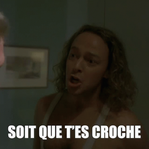 A Man With A Surprised Look On His Face And The Words Ou Bedon Que T'as Un Crush Pour Lui Below Him GIF
