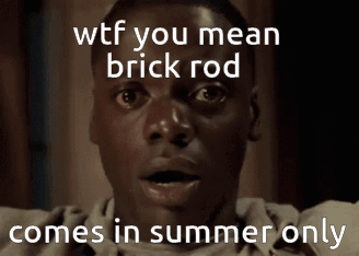 A Man With A Surprised Look On His Face Has The Words Wtf You Mean Brick Rod Comes In Summer Only GIF