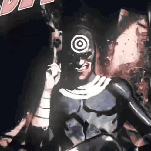 A Man With A Target On His Face Is Holding A Cigarette GIF