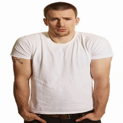 A Man With A Tattoo On His Arm Wears A White T-Shirt GIF