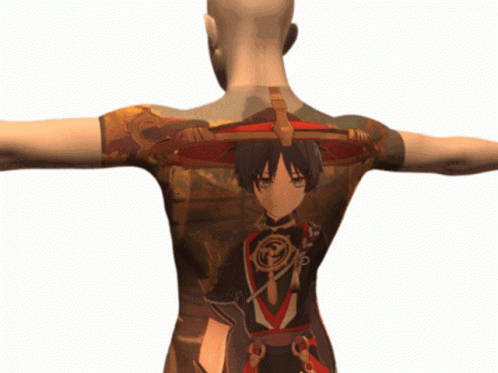 A Man With A Tattoo On His Back Of A Boy With A Hat GIF