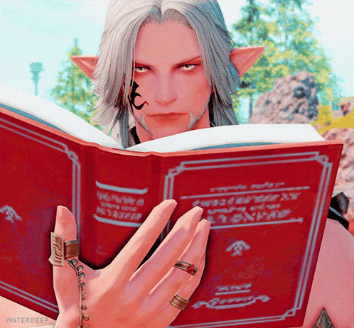 A Man With A Tattoo On His Face Reads A Red Book GIF