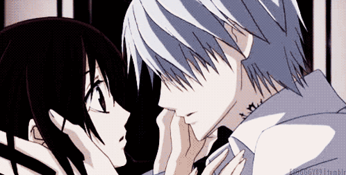 A Man With A Tattoo On His Neck Kisses A Woman GIF