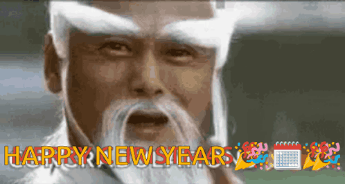 A Man With A White Beard And White Eyebrows Says Happy New Year GIF