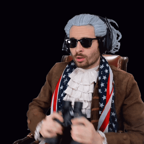 A Man With A Wig And Sunglasses Is Holding Binoculars GIF