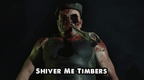 A Man With A Wrench In His Mouth And The Words Shiver Me Timbers Above Him GIF