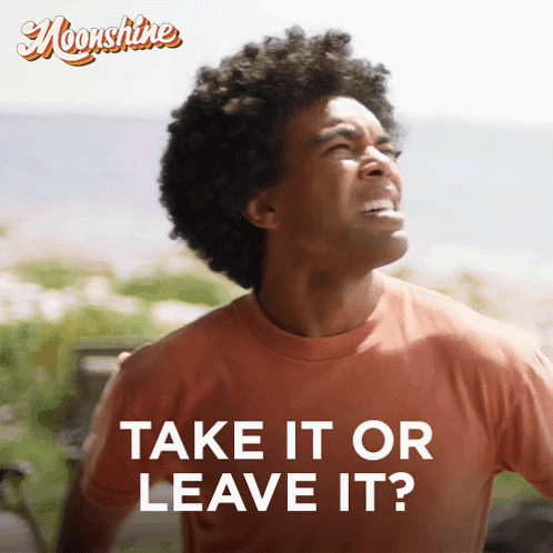 A Man With An Afro And The Words Take It Or Leave It On The Bottom GIF