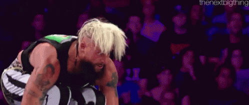 A Man With Blonde Hair And A Beard Is Kneeling Down In A Wrestling Match . GIF