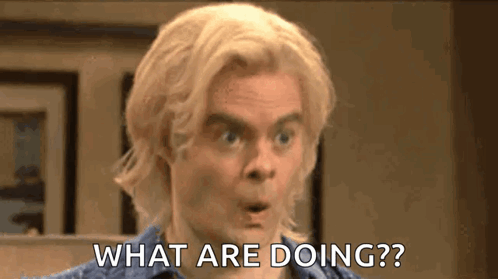 A Man With Blonde Hair Is Making A Surprised Face And Says What Are Doing ? GIF
