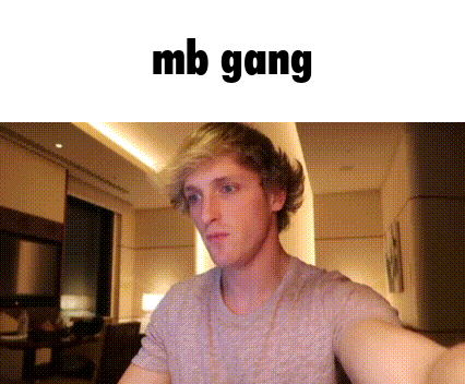 A Man With Blonde Hair Is Sitting In A Room With The Words Mb Gang Above Him GIF