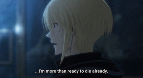 A Man With Blonde Hair Is Smiling And Says I 'M More Than Ready To Die Already GIF