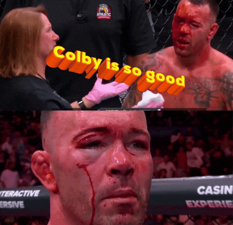 A Man With Blood On His Face And The Words Colby Is So Good Behind Him GIF