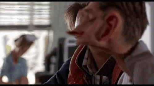 Man With Blood Attacked By Woman GIF