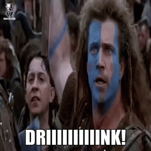 A Man With Blue And Red Paint On His Face Says " Driiiiiiiiink " GIF