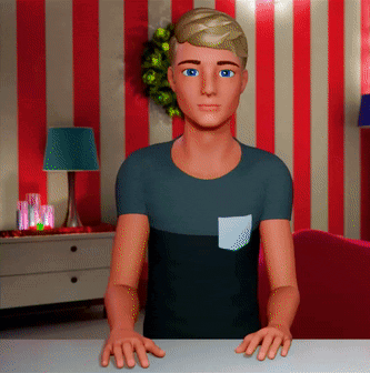 A Man With Blue Eyes Is Sitting At A Table GIF