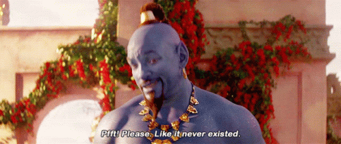 A Man With Blue Hair And A Beard Is Saying Pfft Please Like It Never Existed . GIF
