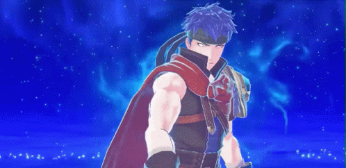 A Man With Blue Hair And A Red Cape Is Standing In Front Of A Blue Background GIF