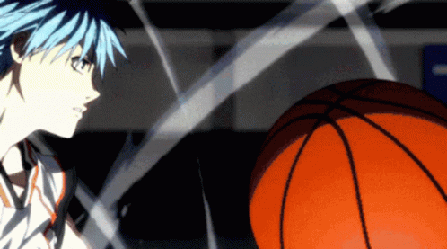 A Man With Blue Hair Is Holding A Basketball In His Hands GIF