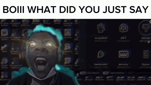A Man With Blue Hair Is Making A Funny Face In Front Of A Screen With Icons . GIF