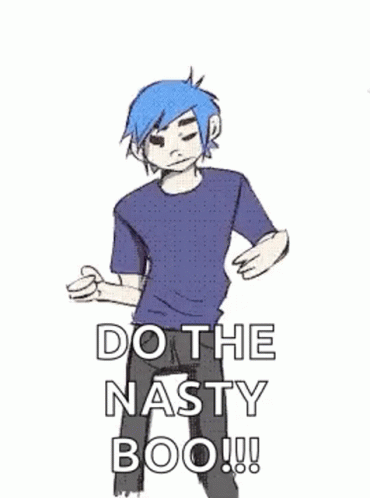 A Man With Blue Hair Is Sitting On A Stool And Dancing . GIF