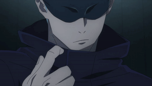 A Man With Blue Hair Is Wearing A Black Mask On His Face GIF