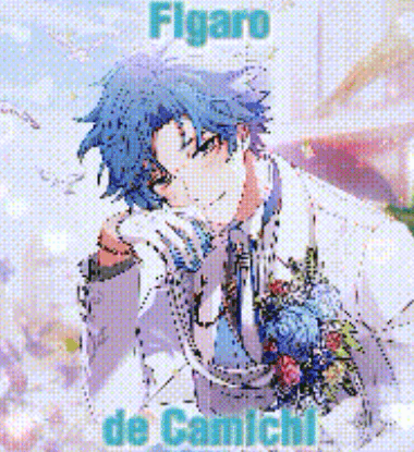 A Man With Blue Hair Is Wearing A White Suit And Tie With A Bouquet Of Flowers . GIF