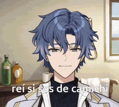 A Man With Blue Hair Says Rei Si Sos De Camichi GIF