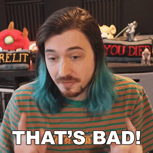 A Man With Blue Hair Says " That 'S Bad " GIF