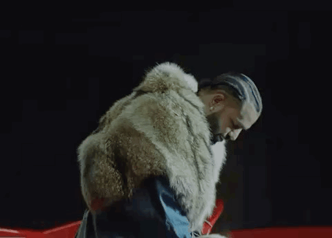 A Man With Braids Is Wearing A Fur Coat And A Blue Jacket . GIF