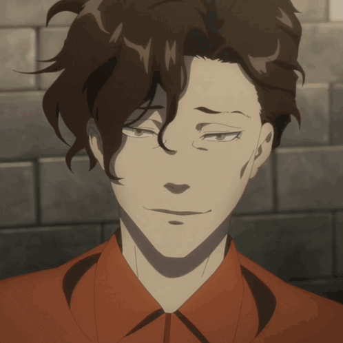 A Man With Brown Hair Is Wearing A Red Shirt GIF