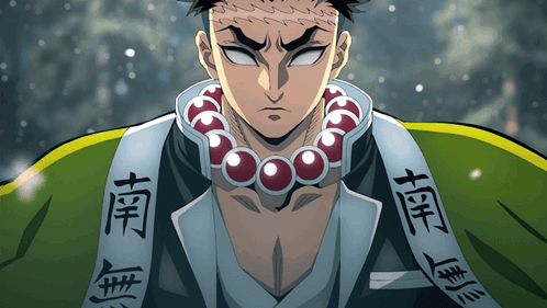 A Man With Chinese Writing On His Sleeves And A Necklace Around His Neck GIF
