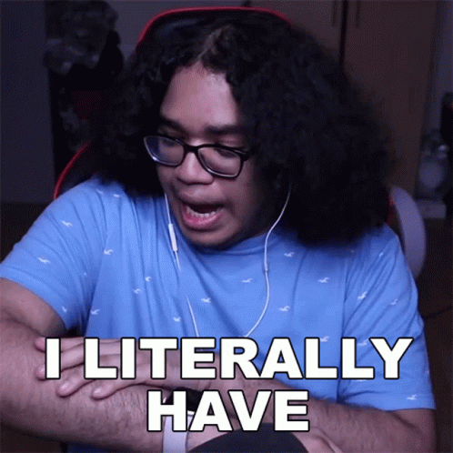 A Man With Curly Hair Is Wearing Glasses And A Blue Shirt That Says I Literally Have GIF