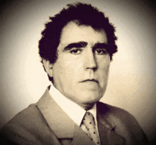 A Man With Curly Hair Wearing A Suit And Tie Looks At The Camera GIF