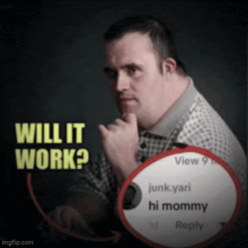 A Man With Down Syndrome Is Holding His Hand To His Chin In Front Of A Circle That Says Will It Work On It GIF