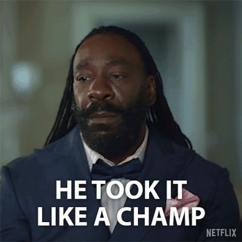 A Man With Dreadlocks And A Bow Tie Says " He Took It Like A Champ " GIF