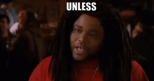 A Man With Dreadlocks And A Red Shirt Is Making A Funny Face And Saying `` Unless You A Zombie '' . GIF