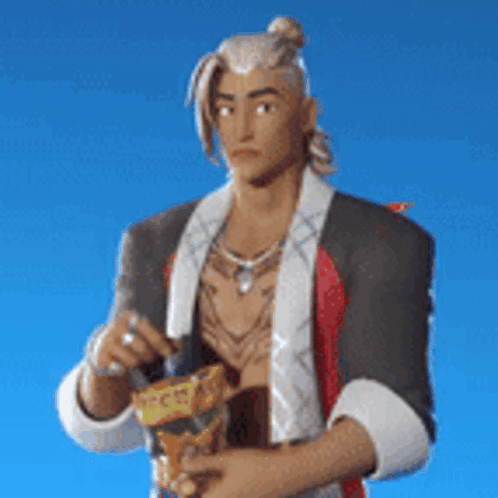 A Man With Dreadlocks Is Holding A Bag Of Chips In His Hand . GIF