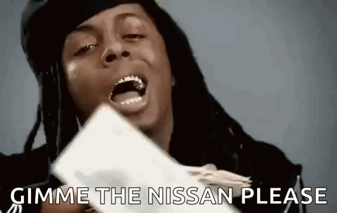 A Man With Dreadlocks Is Holding A Bunch Of Money In His Hand And Says `` Gimme The Nissan Please '' . GIF