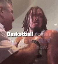 A Man With Dreadlocks Is Talking To Another Man With The Words Basketball Written On The Bottom GIF