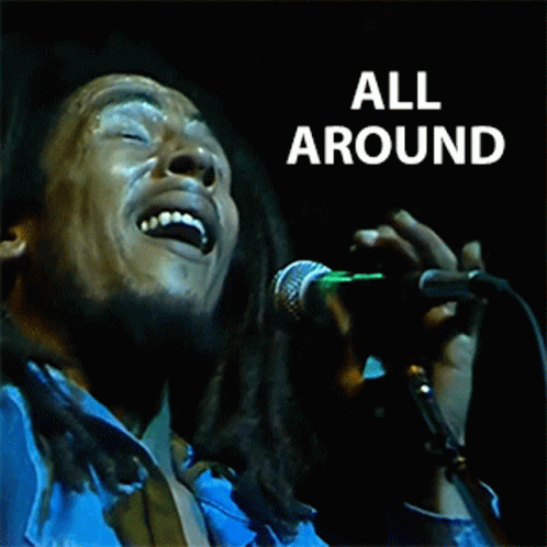 Dreadlocked Man Singing Into Microphone All Around Text GIF
