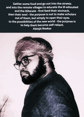 A Man With Glasses And A Bandana On His Head Has A Quote From Abhijit Naskar GIF